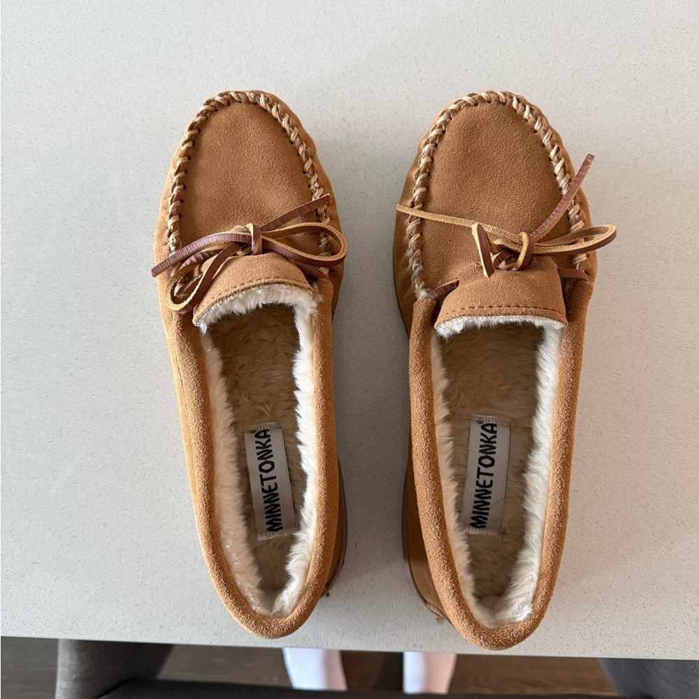 Minnetonka Brown Moccasin with Faux Fur Lining